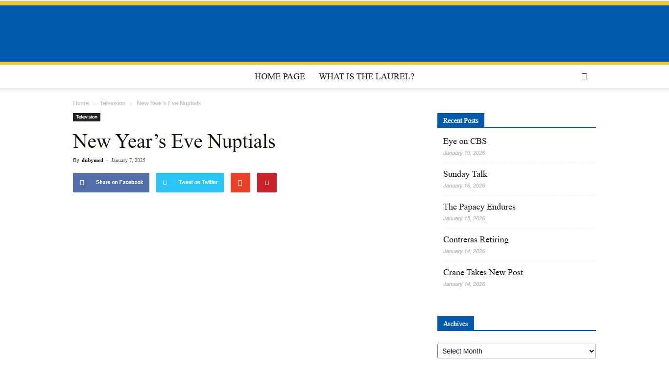 New Year's Eve Nuptials - The Laurel | "Fostering cooperation among legislative newspapermen (and women, and broadcast journalists, and bloggers, and media junkies)."